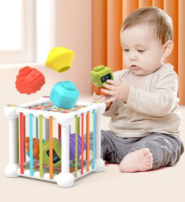 China Baby Toy Sorter Toys Colorful Cube Matching Baby Toy with Rubber Bands Matching Bin with Beads for sale