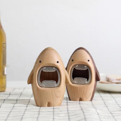 China Portable Unique Wooden Bottle Opener Shark Shaped Beer Opener Creative Bottle Bar Tools Instrument Kitchen Accessories for sale