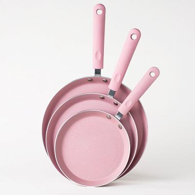 China 3 Piece Viable Rose Round Non-Stick Frying Pan Can Be Used To Cook Food In Natural Gas Induction Cooker for sale