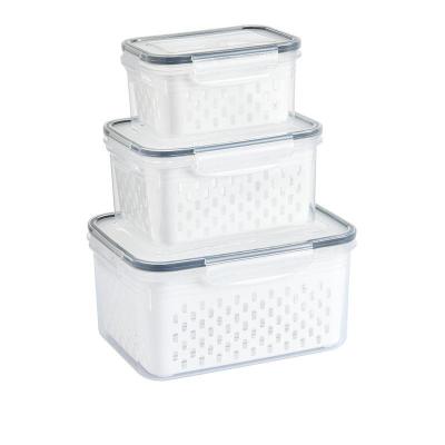 China 3 Pieces Sustainable Multifunctional Food Storage Container Food Storage Container Cereal Food Storage Container With Drain Basket for sale