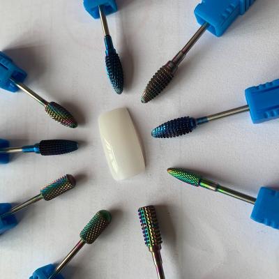 China YG8 Rainbow Color Tungsten Carbide Nail Drill Bits Cuticle Burr Bits Clean Foot 7Clour for sale