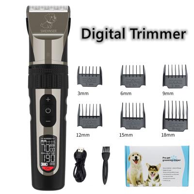 China Professional Dog Hair Trimmer Clippers Digital Pet Dog Hair Trimmer Cordless Rechargeable Low Noise Viable Viable Clippers for sale