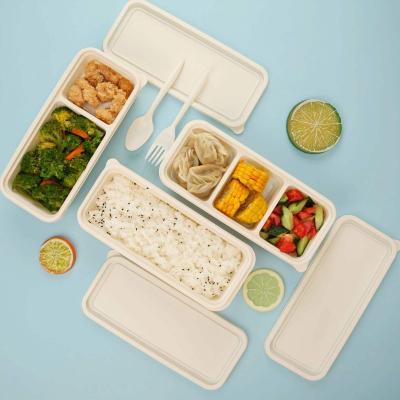 China Cornstarch Meal Prep Disposable Lunch Bento Box Microwavable To Go Container For Restaurants Bio Degradable Take Out Containers for sale