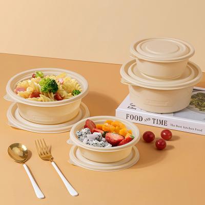 China Microwavable Disposable Salad Soup Smoothie Dessert Fruit Bowl Biodegradable Plastic Takeaway Disposable Bowls Set With Lid Cover for sale