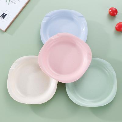 China Custom Korean Style Disposable Unbreakable and Reusable Party Bone China Plastic Dinnerware Dining Dishes Wheat Straw Plate Sets for sale