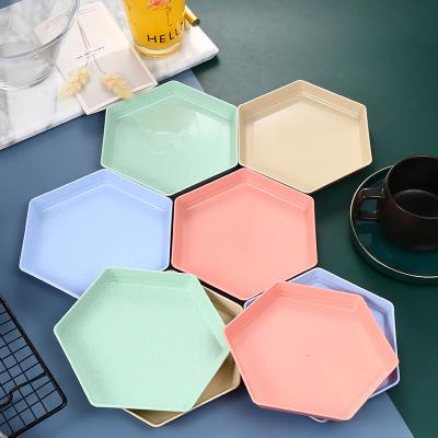 China Plastic Hexagon Recyclable Recyclable Square Bone China Dinner Plate Set Disposable Camping Blue Green Coastal Set Wedding Party Dishes Plastic Hexagon Rose for sale