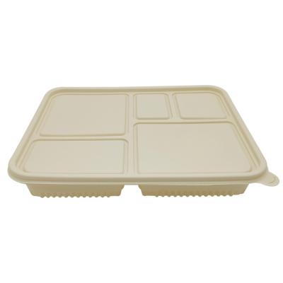 China Small Microwavable Compostable Cornstarch Disposal Food Container Cornstarch With Lid Four Five Compartment Food Bowl With Lid For Takeway for sale