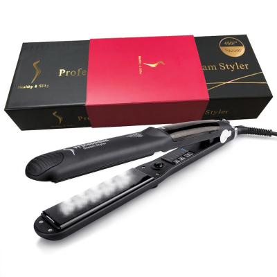 China Outdoor Private Label 2 in 1 Professional Crystal Ceramic Flat Iron Hair Straightener/Flat Iron Hair Straightener Steam Comb for sale