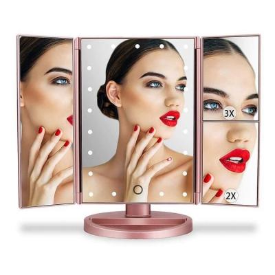 China Lighted Bluetooth Round Led Make Up Mirror Light Rose Gold for sale