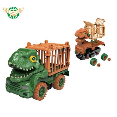 China DIY Set Dinosaur Car Inertia Car Disassembly Dinosaur Car Transport Vehicle Dinosaur Toy Set for sale