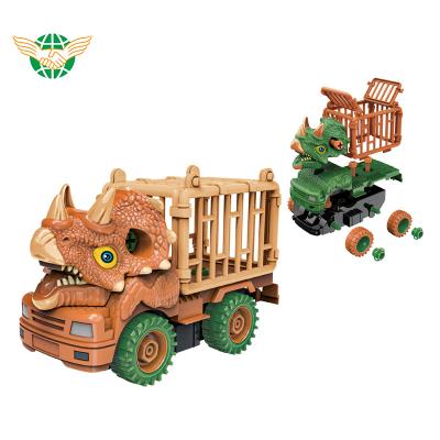 China DIY dinosaur car set hot sale inertia friction model truck dinosaur truck toy disassemble assembly dinosaur car diy toy for sale