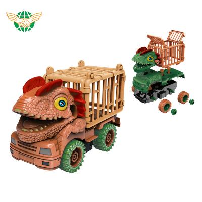 China High quality Assembling toy car dinosaur truck transporter DIY dinosaur car set diy friction toys set for kids for sale