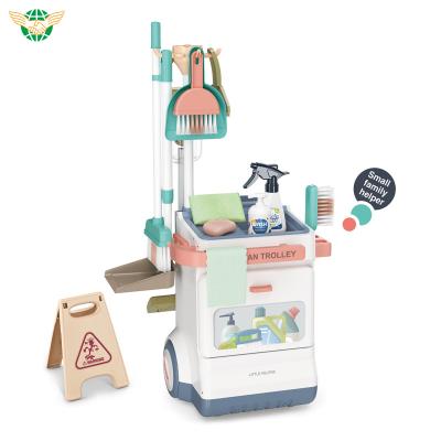 China New Pretend To Play House Children Clean Tool Toy Housework Play Cleaning Cart Pretend Play Toys for sale