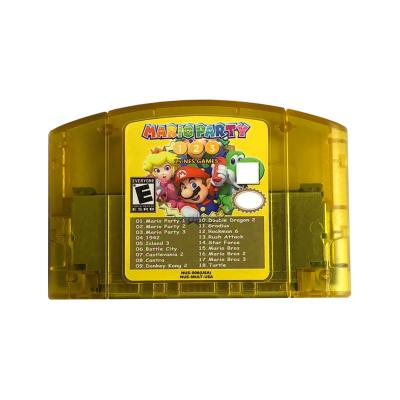 China Durable 18 in 1 Super Mario Party 1 Yellow Retro 2 3 Video Game Cartridge USA Card Verson For N64 for sale