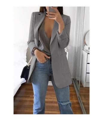 China Slim Lady Anti-Wrinkle Solid Color Cardigan Suit Jacket Long Sleeve Coat Amazon Sale Blazer Office Tops Hot Casual Women Suit for sale