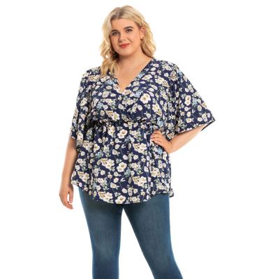 China Hot Product Women's Elegant Floral Silk Tops Anti-Shrink Plus Size Floral Soft Casual Shirt Blouse For Women for sale