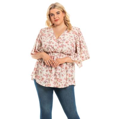 China 2021 New Women's Anti-Shrink Elegant Floral Silk Tops Plus Size Floral Soft Casual Shirt Blouse For Women for sale