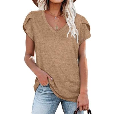 China Women's Casual Tops V-Neck Summer Petal Sheath Casual T-Shirts For Women V-Neck Plus Size Tops for sale