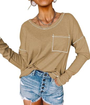 China Anti-pilling 2021 Women Round Neck Loose T-shirt Autumn Long Sleeve Plus Size T-shirt Sweater For Women for sale