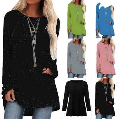 China New Arrival Persohlized Fashion Sequin Monogram Women's Anti-pilling Glitter T-shirt Plus Size Women Casual Blouse for sale