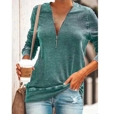 China Hot Product Women's Casual Clothes Girls Tops Long Sleeve Zipper Half Sleeve Simple Casual Ladies' Blouses for sale