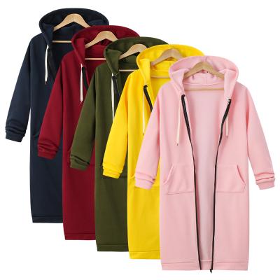 China New Arrival Fashion Pocket Sweatshirt Dress Anti-Shrink Women Coat Casual Long Sleeve Zipper Up Hoodies for sale