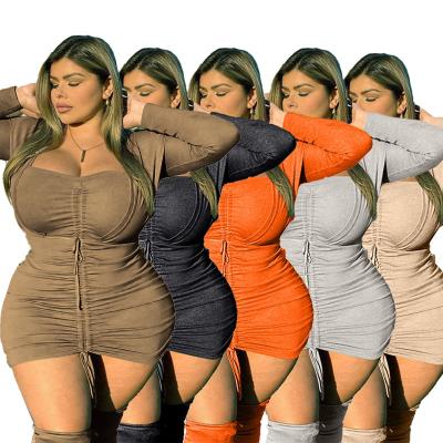 China Wholesale Plus Size Women Plus Size Bodycon Lace Up Dress Long Sleeve Autumn Clothes Women Casual Dress for sale