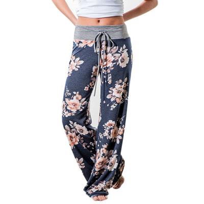 China new Anti-wrinkle 2021 autumn plus women's wide leg pants Bohemia floral women's long pants pants and waist women's pants for sale