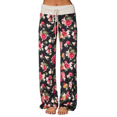 China new Anti-wrinkle 2021 fall plus size Bohemia floral women's long wide leg pants women's pants and pants women's trousers for sale