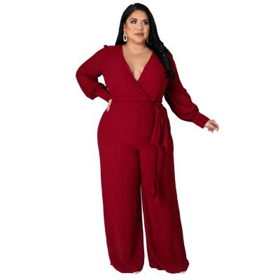 China Sale 2021 Women's Autumn Women's Clothing One-Piece Deep Neck Loose Warm Viable Pants Casual Jumpsuit Overalls for sale