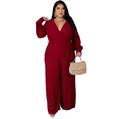 China 2021 New Arrival Women's Autumn Women's Clothing One-Piece Loose Viable Deep Neck Pants Women's Casual Overalls for sale