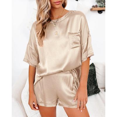 China New Arrival Breathable O-Neck Shorts Pajamas Loose Nylon None Silk Half Solid Women Sleepwear Pajamas for sale