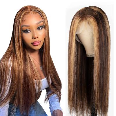 China Fast Shipping Virgin Human Hair Silky Straight Wave Silky Straight Lace Front Wig P 4 27 Color Transparent Hair 4x4 Lace Front Wig for sale