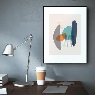 China Abstract Picture Frames With Geometric Blue Oval Art Painting With Frame Interior Design Minimalist Wall Art for sale