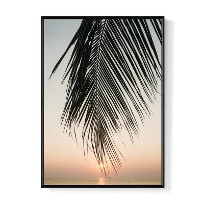 China Abstract Creative Art Canvas Palm And Ocean Painting With Frame for sale