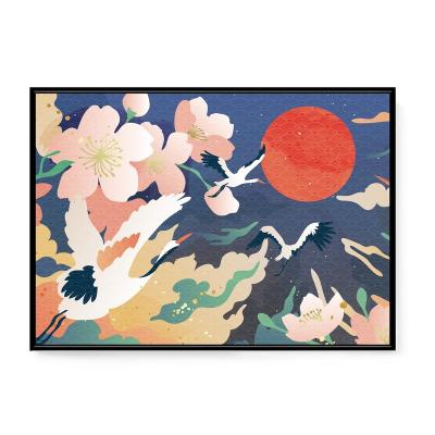 China Japanese Style Print Crane Flying Art Abstract Framed Pictures Print for sale