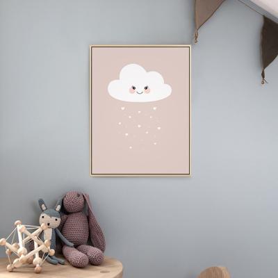 China Abstract Oil Painting Frame Pink Cloud Painting With Frame Nursery Print Baby Room Decor Nursery Prints for sale