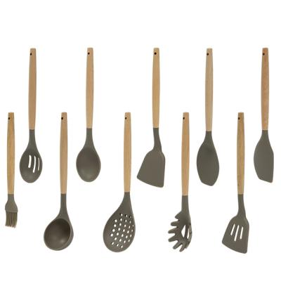 China 2020 Sustainable New Design Sustainable 10 Piece Wooden Handle Silicone Kitchen Tools for sale