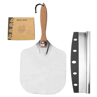 China Sustainable Sustainable Amazon Tensioning Non Stick Long Handle Box Rotating Metal Steel Pizza Skin Set for sale