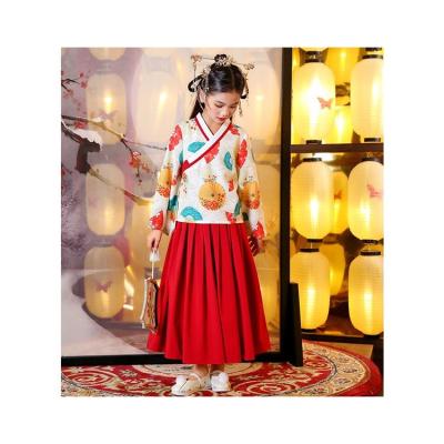 China Chinese Style Two Piece Skirt Children's Wear Red Dress Chinese Hanfu Girls Costume for sale