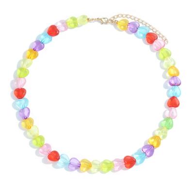 China Environmentally Friendly Girl's Heart Handmade Beaded Necklace Colorful Sweet Love Jewelry Necklaces Shape Gift Tourists Acrylic Beads Chain Necklace for sale