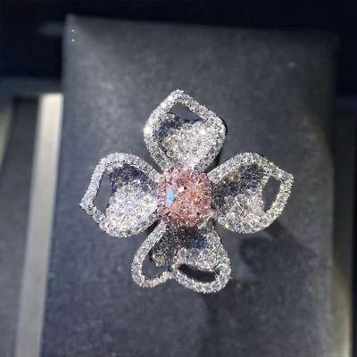 China Exquisite Appearance Luxury Girls Flower Cocktail Pink Diamond Party Present Ring Women Engagement Tourmaline Rings Romantic Gift Jewelry for sale