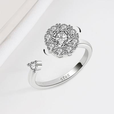 China Hot Sales Exquisite Appearance Sterling Silver S 925 Adjustable Zircon Rotating Ring Jewelry For Women for sale