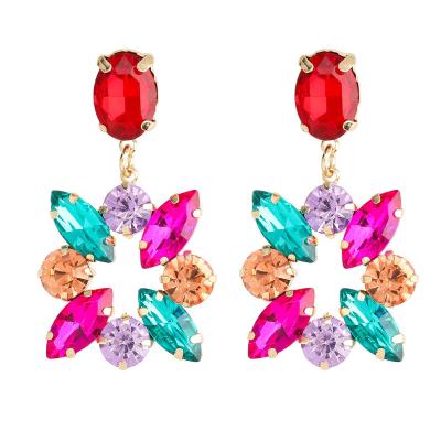 China Hyperbole Fashion Color Diamond Series Exaggerated Retro Alloy Diamond Set Full Rhinestone Diamond Stud Earrings For Woman for sale