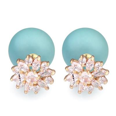 China Factory Wholesale Women Stainless Steel Lead Free Nickel Free Flower Shaped Zircon Rose Pearl Stud Earrings Jewelry for sale