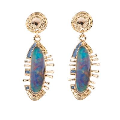 China Anti-allergy Factory Wholesale Vintage Gold Fish Shaped Blue Opal Pendant Earrings Jewelry For Women for sale