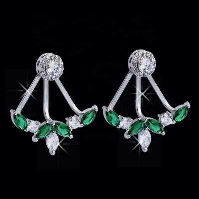 China 2022 Wholesale Trendy Women's 3 A Stylish Zircon Green Platinum Plated S 925 Needles Brass Earring for sale