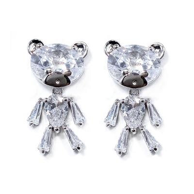 China Wholesale Cute Lovely Girl Cute Bear Zircon 3A Zircon Platinum Plated S925 Needles Earrings Brass Jewelry for sale