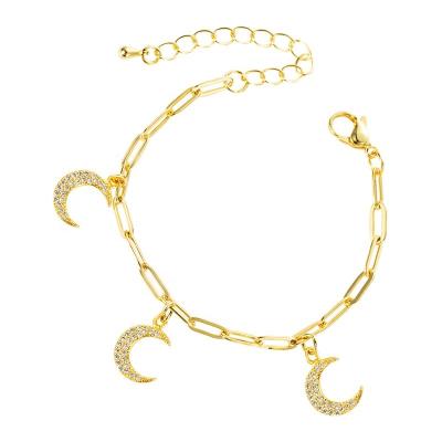 China Wholesale Graceful Women Fashion 18k Gold Plated Micro Paved Zirconia Moon Charms Bracelet for sale