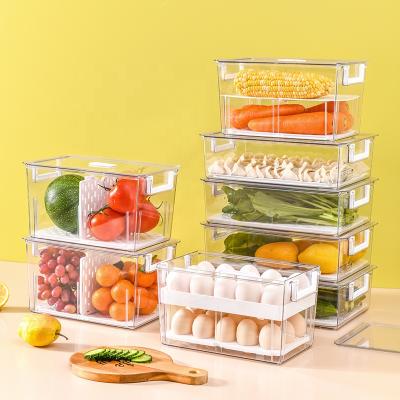 China Stackable Freshness Keeping Fridge Organizer Set Refrigerator Organizer with Lids and Removable Drain Tray for Kitchen for sale